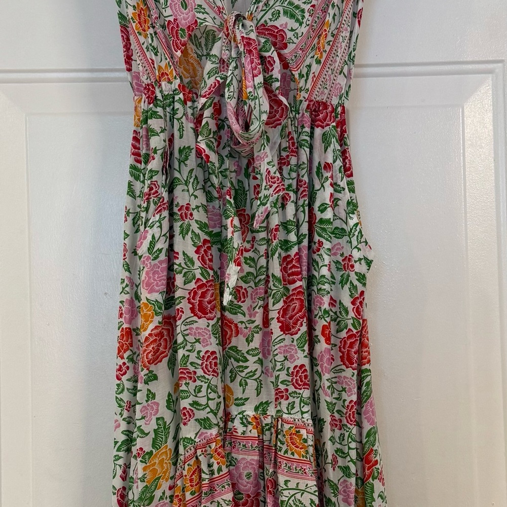 Pink and Green High Low Sundress with Flutter Cap Sleeves